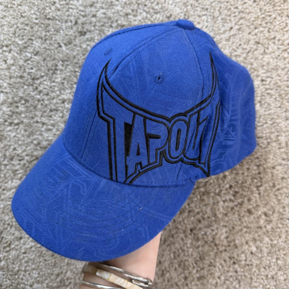 Y2K Tapout Hat Cap Fitted Mens Medium Blue Stretch MMA Fighting Geometric Logo